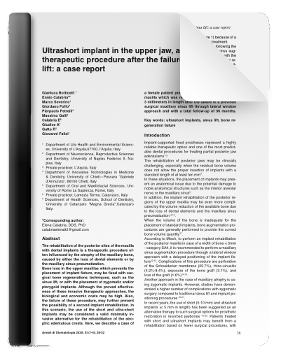 Ultrashort implant in the upper jaw, an alternative therapeutic procedure after the failure of the sinus lift: a case report